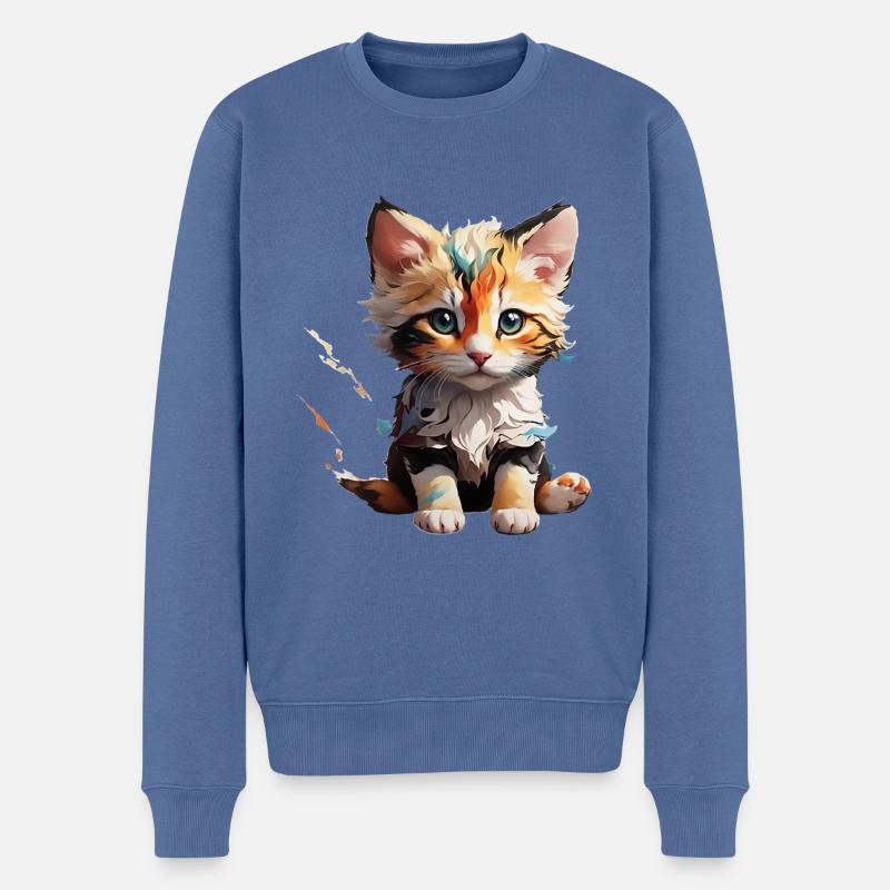 Katze klein - Männer Premium Bio Pullover - Taubenblau