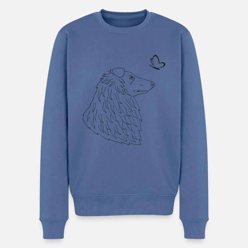 Collie mit Schmetterling - Männer Premium Bio Pullover - Taubenblau