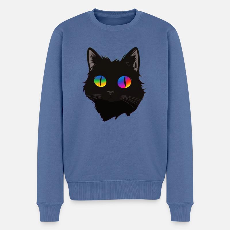 Chat Yeux Arc-en-ciel Animal - Pull Premium bio Homme - bleu pigeon