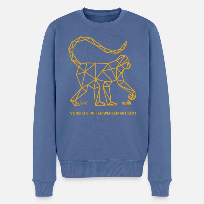 Bronko55 n°79 – « Attention, les singes jettent des excréments ! » - Pull Premium bio Homme - bleu pigeon