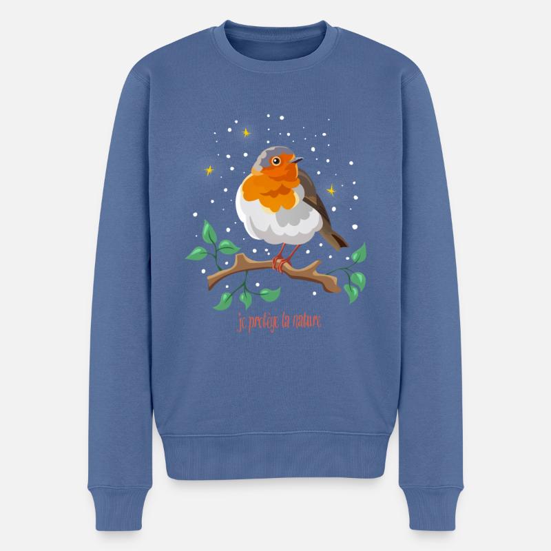 rouge- gorge - Pull Premium bio Homme - bleu pigeon