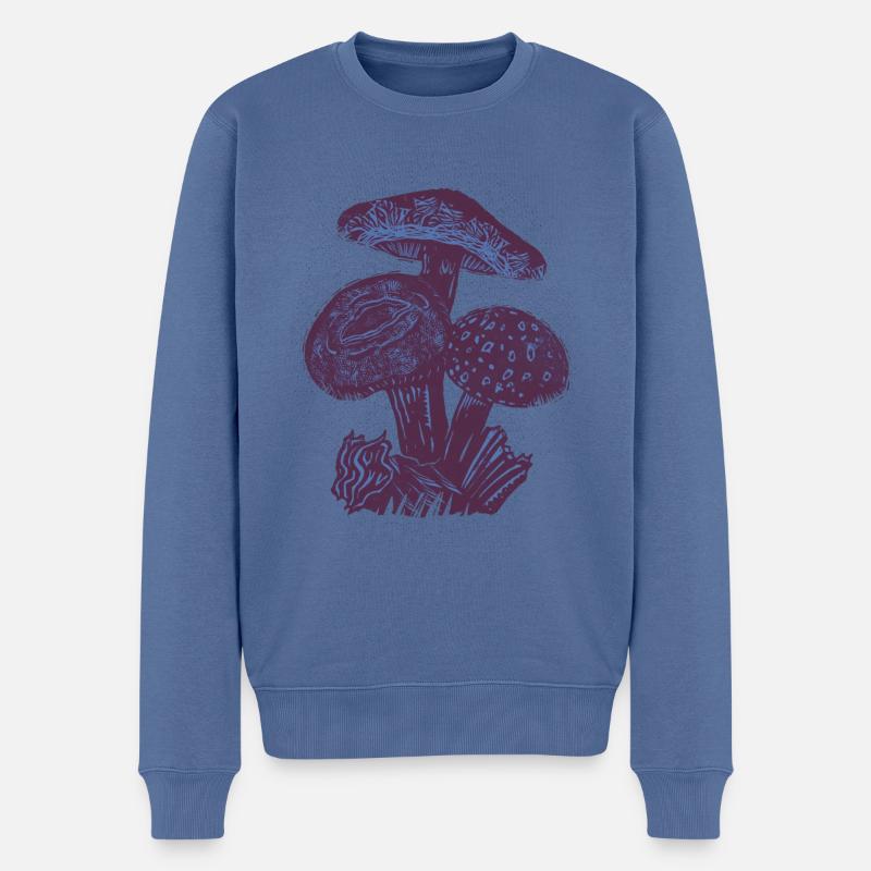 Champignons Linogravure - Pull Premium bio Homme - bleu pigeon