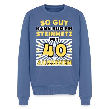 So gut kann nur ein Steinmetz mit 40 aussehen - Männer Premium Bio Pullover - Taubenblau - Vorne - Nico (187cm)