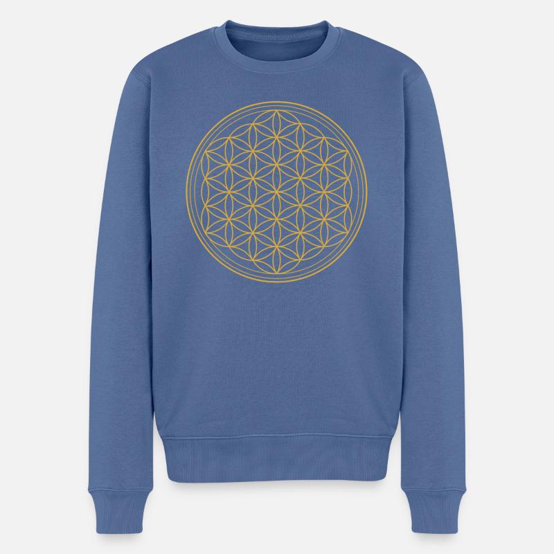 Blume des Lebens in gold - Männer Premium Bio Pullover - Taubenblau