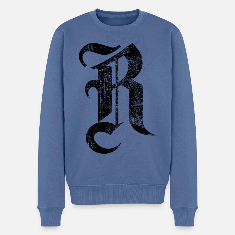 T-Shirt-Alphabet Initiale R - Männer Premium Bio Pullover - Taubenblau