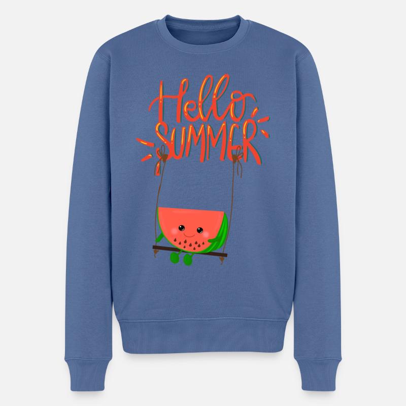 Hello Summer Melon - Männer Premium Bio Pullover - Taubenblau