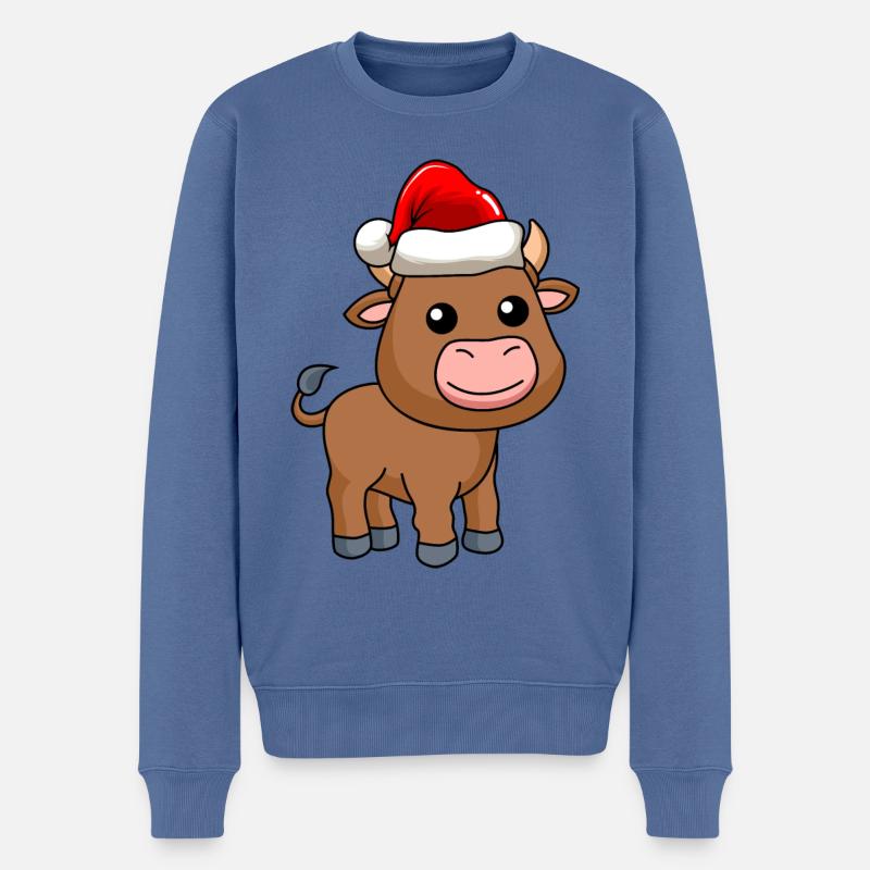 Stier Comic Weihnachten - Männer Premium Bio Pullover - Taubenblau