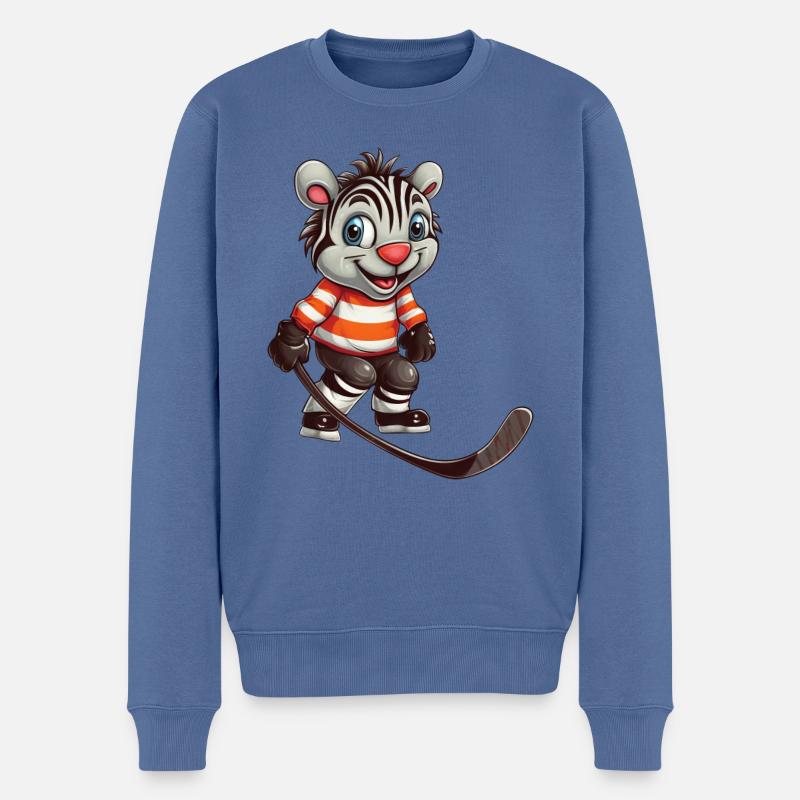 Comic Zebra Eishockey Eishockeyspieler - Männer Premium Bio Pullover - Taubenblau