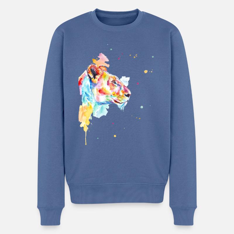 Bunte Aquarell Löwenmama - Männer Premium Bio Pullover - Taubenblau