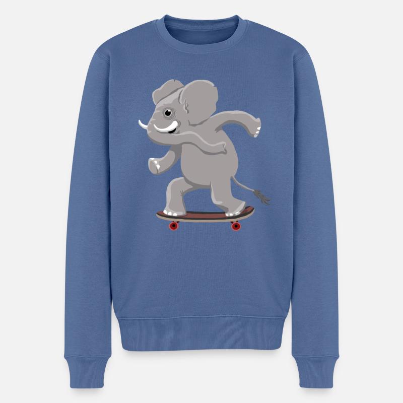 Eléphant sur skateboard - Pull Premium bio Homme - bleu pigeon
