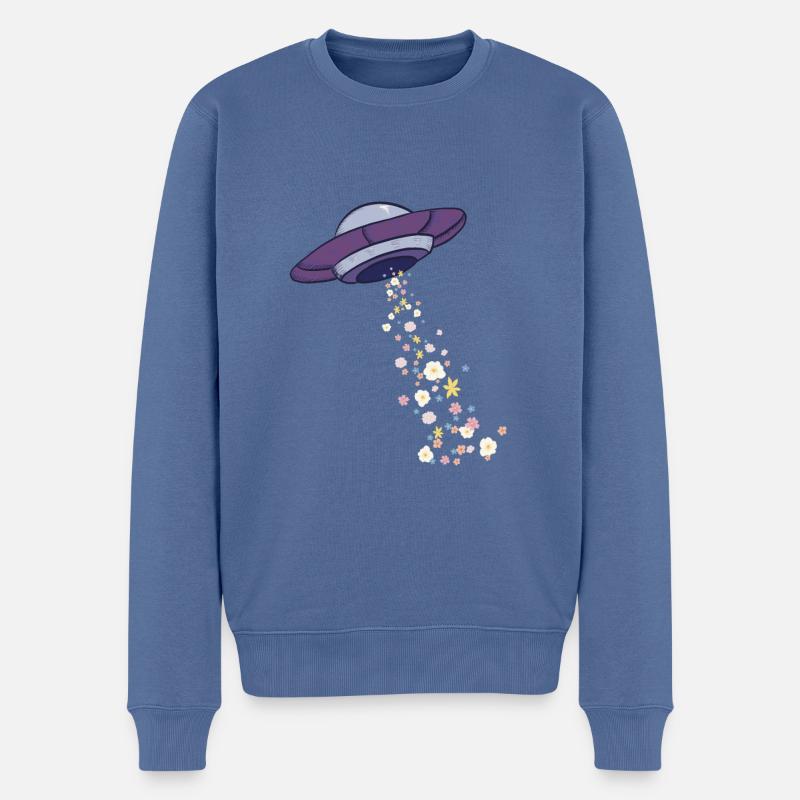 UFO et fleurs - Pull Premium bio Homme - bleu pigeon