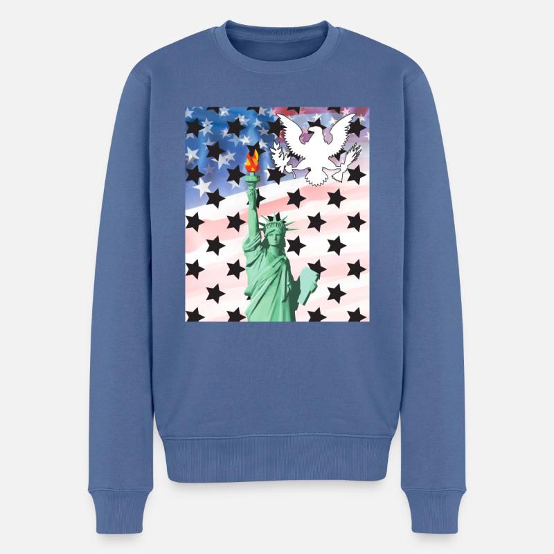 USA, Freiheitsstatue - Männer Premium Bio Pullover - Taubenblau
