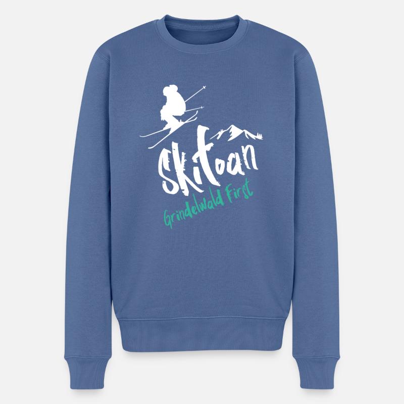 Skifahren Grindelwald First - Männer Premium Bio Pullover - Taubenblau