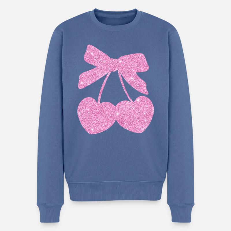 Rosa Herzkirschen - Männer Premium Bio Pullover - Taubenblau