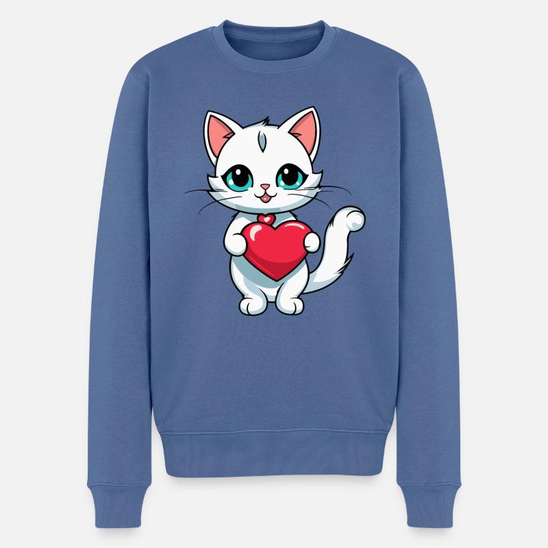 Coeur de chat - Saint-Valentin - Pull Premium bio Homme - bleu pigeon