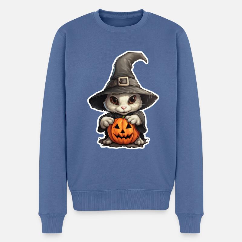 Lapin sorcière d’Halloween - Pull Premium bio Homme - bleu pigeon