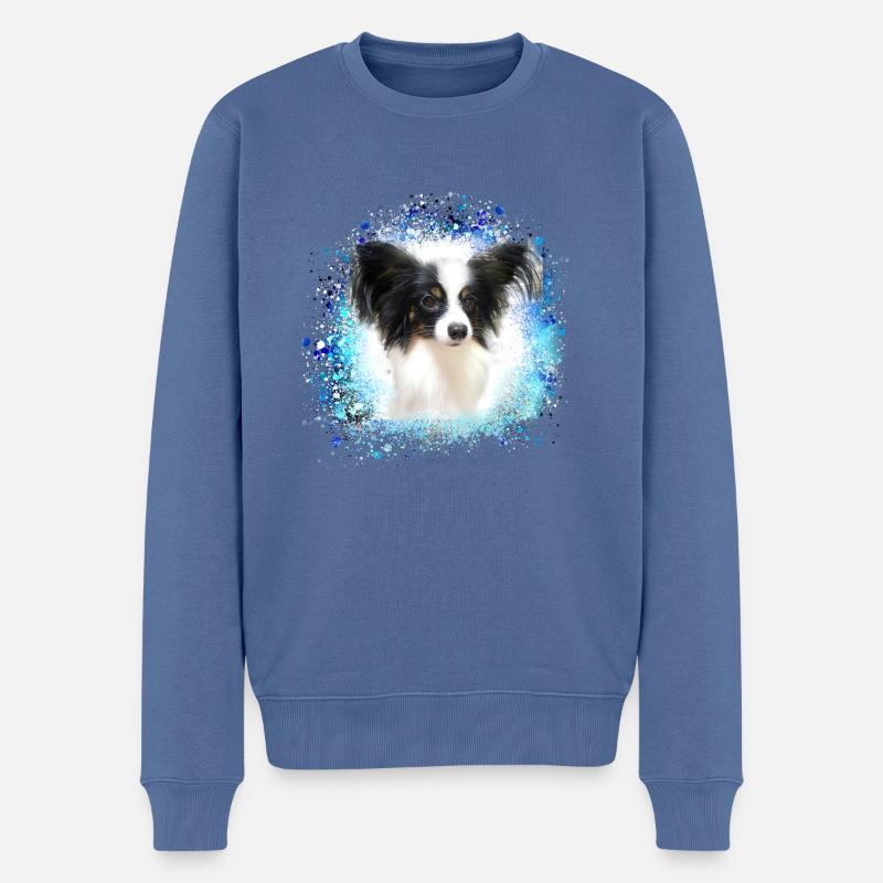 papillon,hund,spitz,zwergspitz,pompom - Männer Premium Bio Pullover - Taubenblau