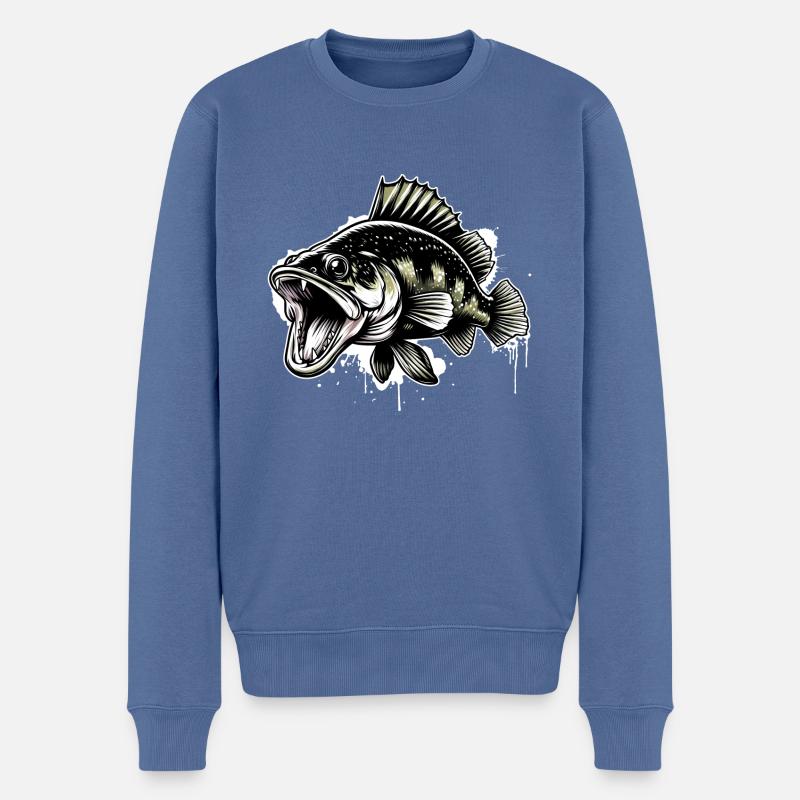 sandre, pêche, poisson prédateur, poisson - Pull Premium bio Homme - bleu pigeon