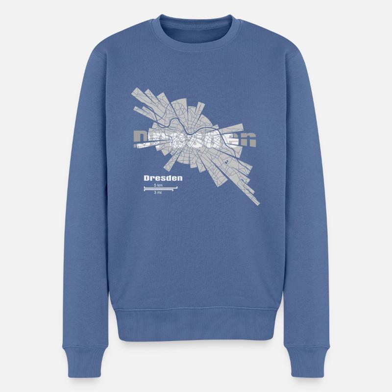 Dresden Karte - Männer Premium Bio Pullover - Taubenblau