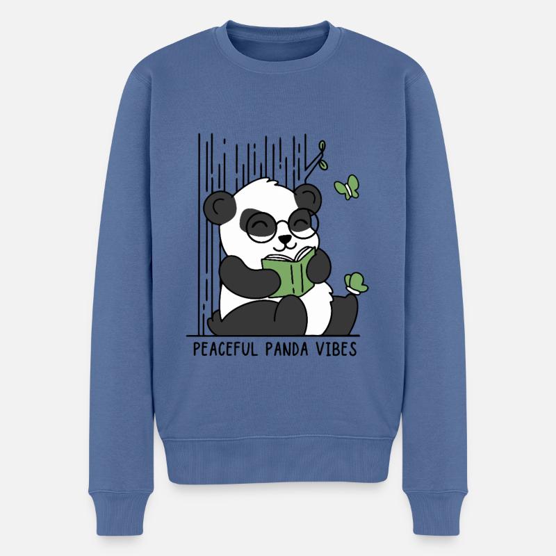 Friedliche Panda-Vibes - Männer Premium Bio Pullover - Taubenblau