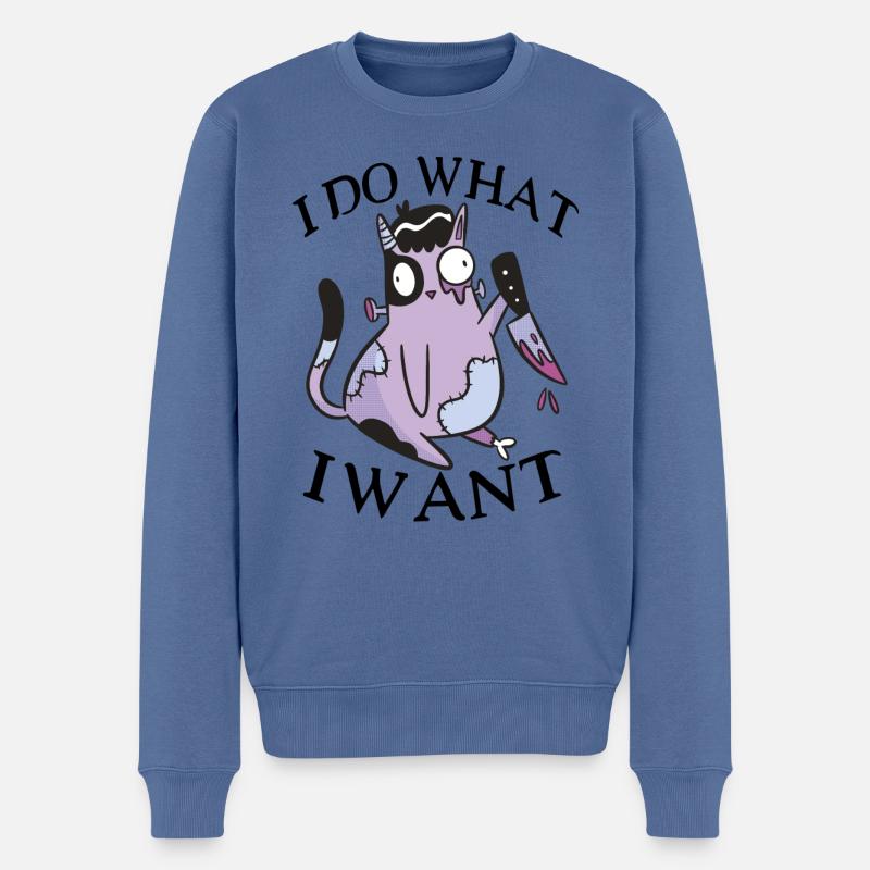 I Do What I Want Katze Halloween Katzen - Männer Premium Bio Pullover - Taubenblau