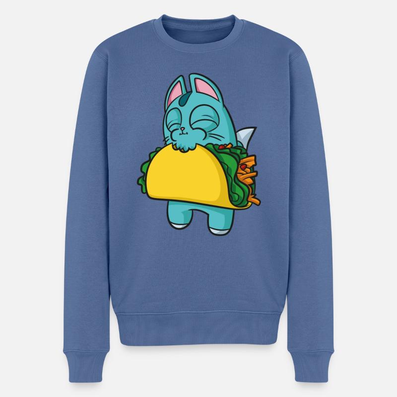 Lost Kitties Chomp Blaue Katze Isst Taco - Männer Premium Bio Pullover - Taubenblau