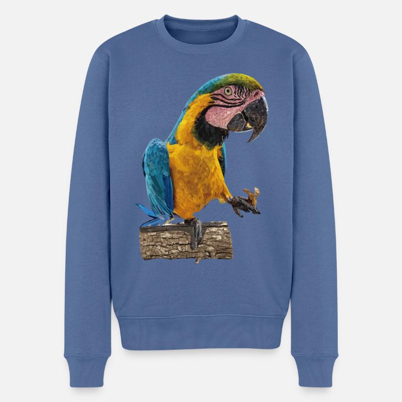 Der blau-gelbe Ara - Männer Premium Bio Pullover - Taubenblau