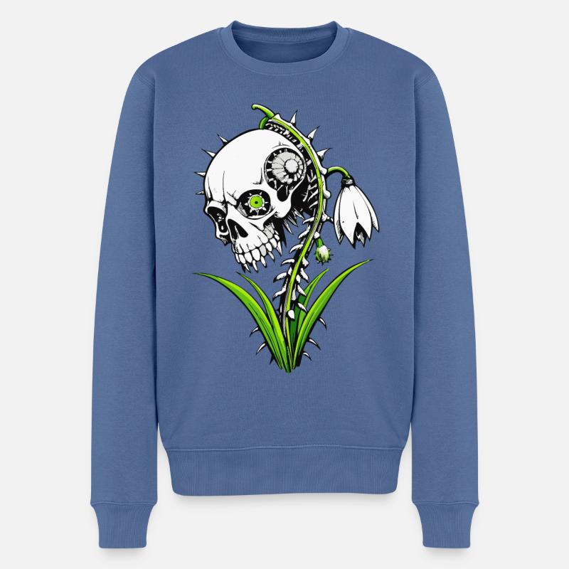 Snowdrop Skull / Totenkopf Schneeglöckchen FS0141 - Männer Premium Bio Pullover - Taubenblau