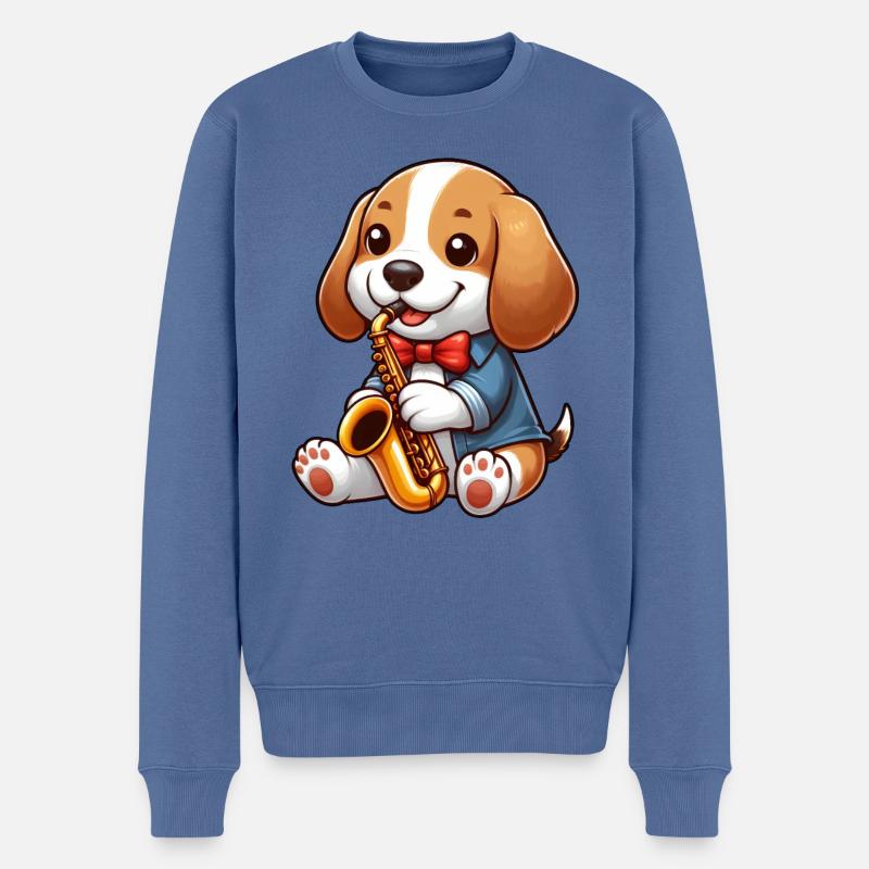 Beagle Saxophoniste Jazz Musique - Pull Premium bio Homme - bleu pigeon