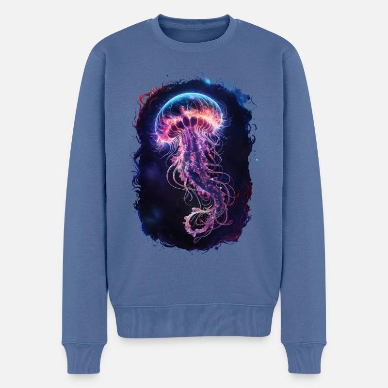 Ätherische leuchtende Quallen in der Tiefsee - Männer Premium Bio Pullover - Taubenblau