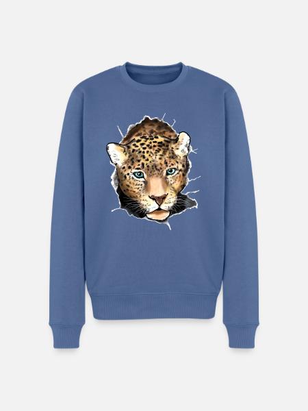 Hervor springender Leopard - Männer Premium Bio Pullover - Taubenblau