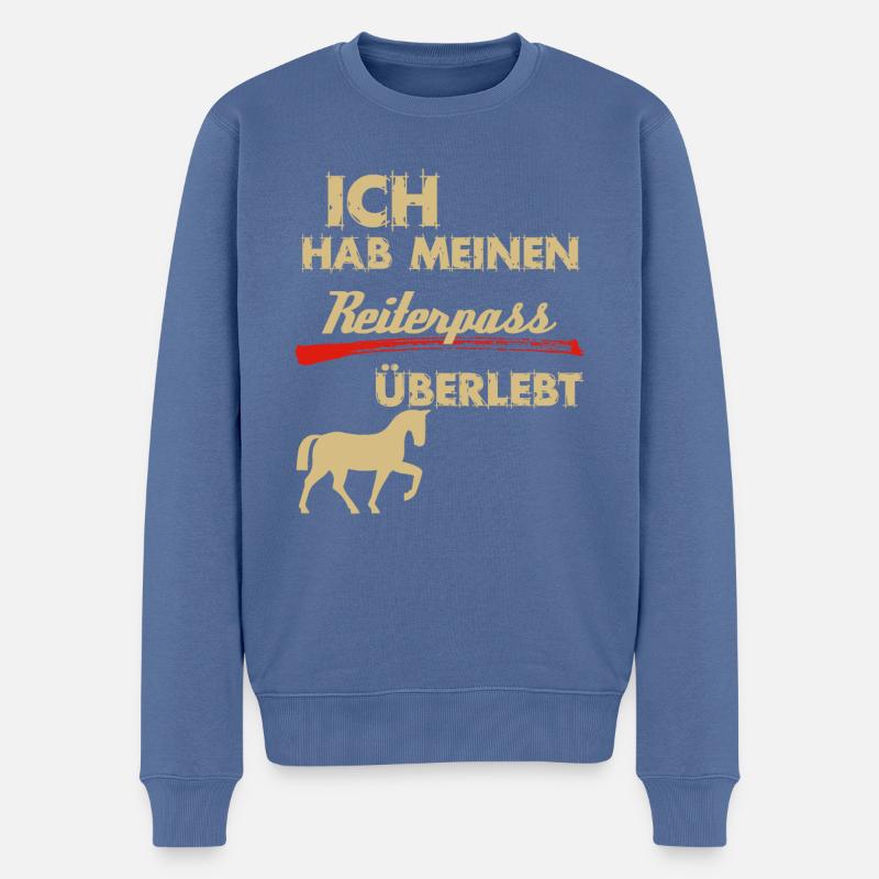 Reiterpass überlebt! Ich hab mein Pferd im Griff - Männer Premium Bio Pullover - Taubenblau