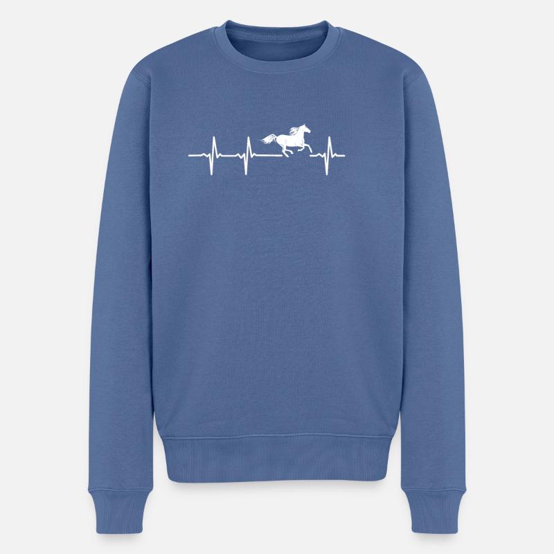Cadeau de battement d'impulsion de cheval de battement de coeur de cavalier - Pull Premium bio Homme - bleu pigeon