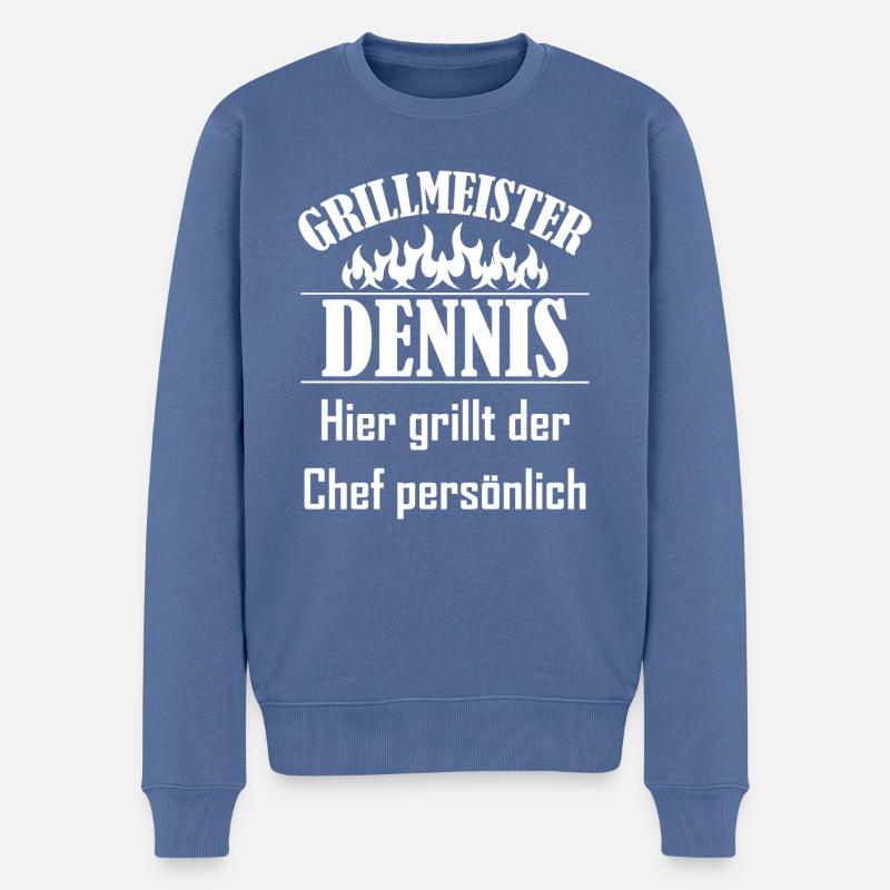 Grillmeister Dennis Chef - Männer Premium Bio Pullover - Taubenblau