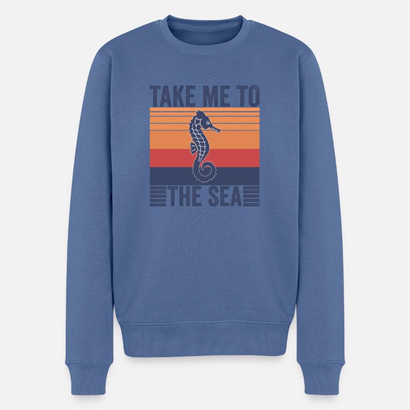 Cadeau coucher de soleil mer hippocampe - Pull Premium bio Homme - bleu pigeon