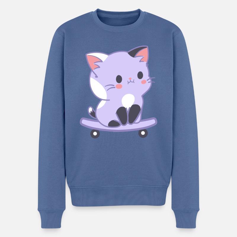 skater Cat - Männer Premium Bio Pullover - Taubenblau