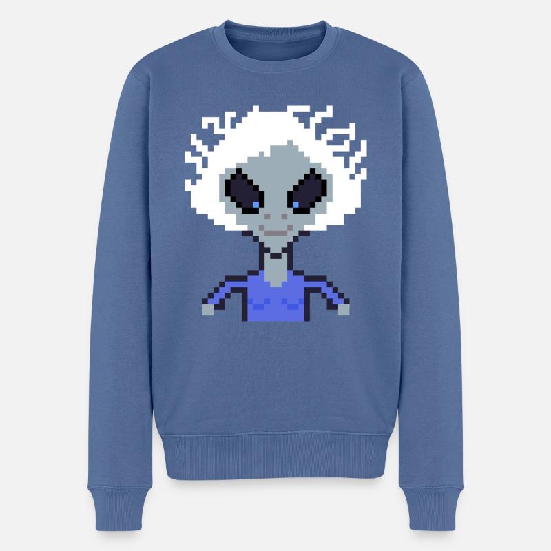 Pixel Alien "Smiling Girl" - Männer Premium Bio Pullover - Taubenblau