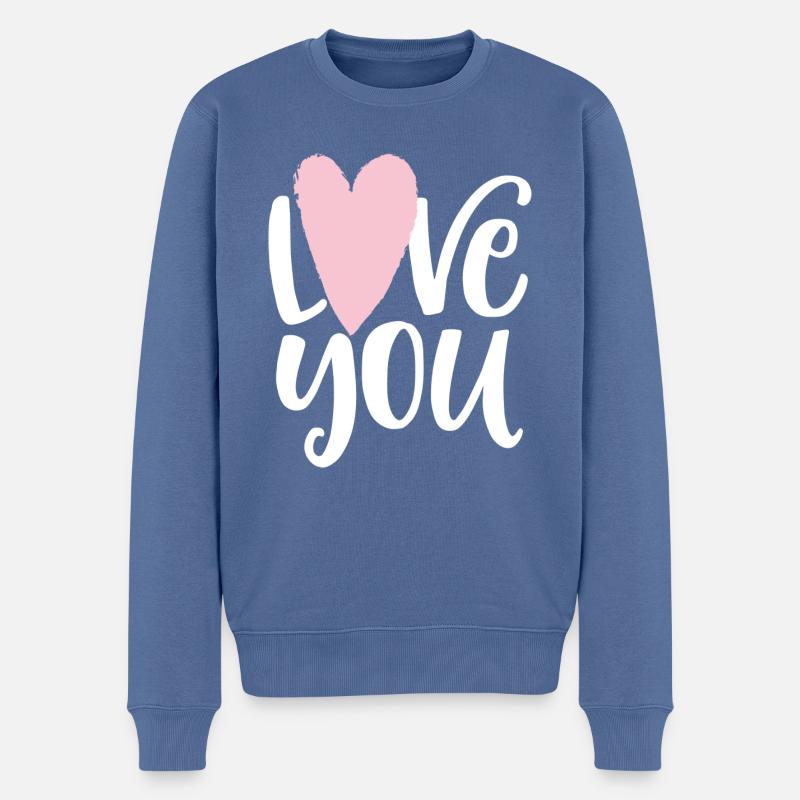 I love you - Pull Premium bio Homme - bleu pigeon