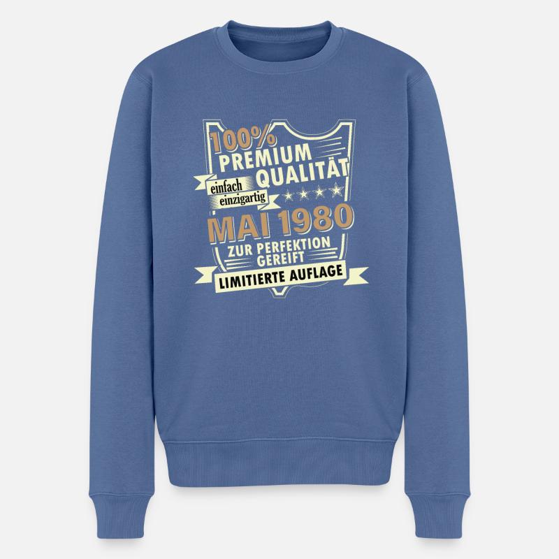 43. Geburtstag Mai Jahrgang 1980 Geschenkidee - Männer Premium Bio Pullover - Taubenblau