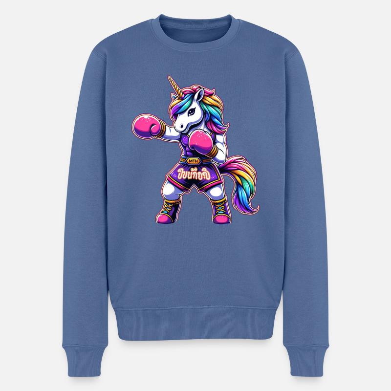 Lustiges Muay Thai Einhorn - Männer Premium Bio Pullover - Taubenblau