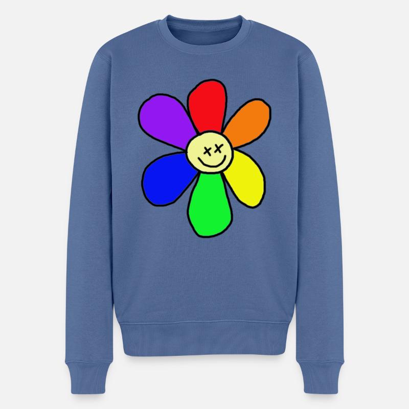 Fleur arc-en-ciel - Pull Premium bio Homme - bleu pigeon