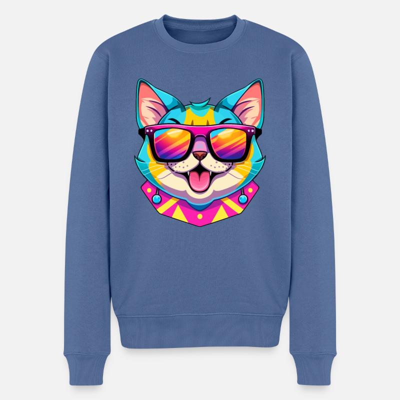 Coole Katze mit Sonnenbrille - Männer Premium Bio Pullover - Taubenblau