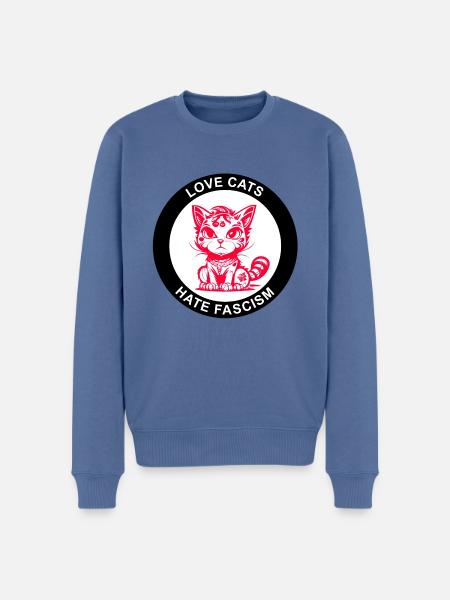 LOVE CATS HATE FASCISM - Men's Premium Organic Jumper - stone blue