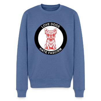 LES CHIENS D’AMOUR DÉTESTENT LE FASCISME - Pull Premium bio Homme - bleu pigeon - Devant - Nico (187cm)