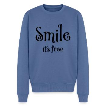 Smile. It's free - Men's Premium Organic Jumper - stone blue - Front - Nico (187cm)