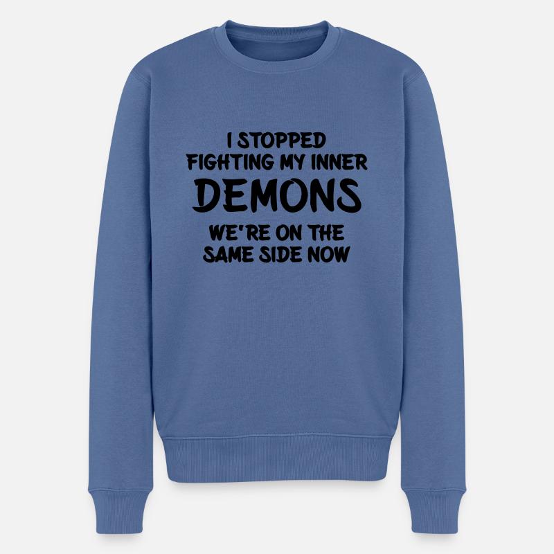 I stopped fighting my inner demons - Männer Premium Bio Pullover - Taubenblau
