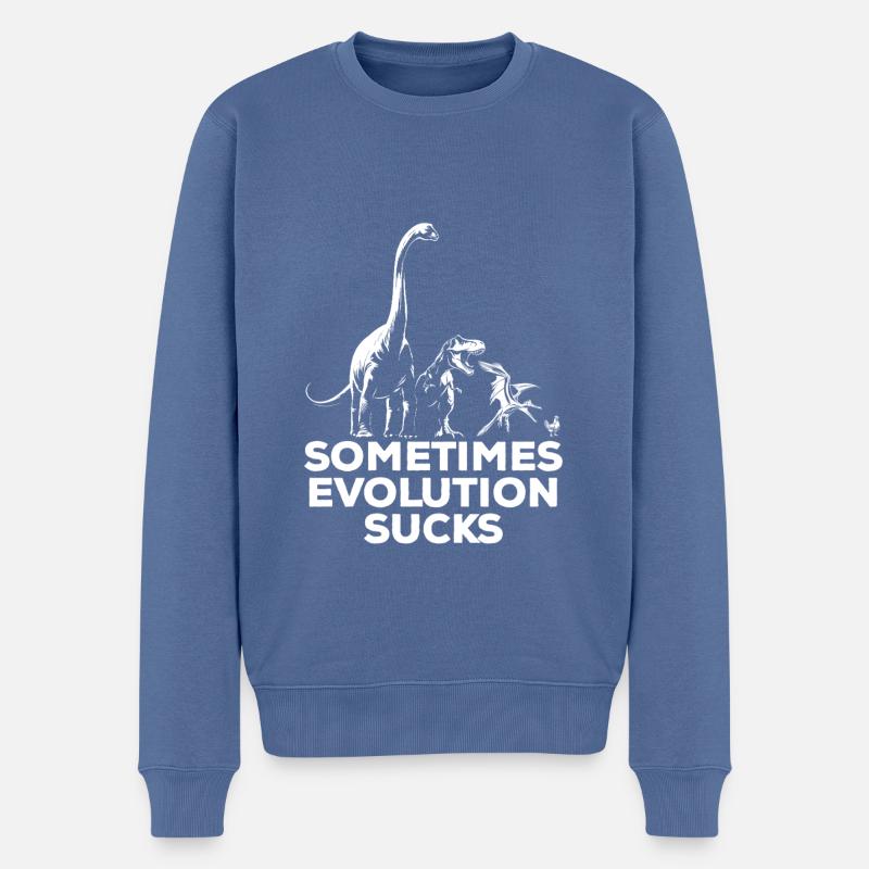 Parfois, l’évolution craint - Dinosaure - Poulet - Pull Premium bio Homme - bleu pigeon