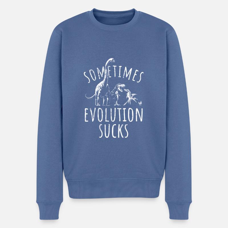 Parfois, l’évolution craint - Dinosaure - Poulet - Pull Premium bio Homme - bleu pigeon