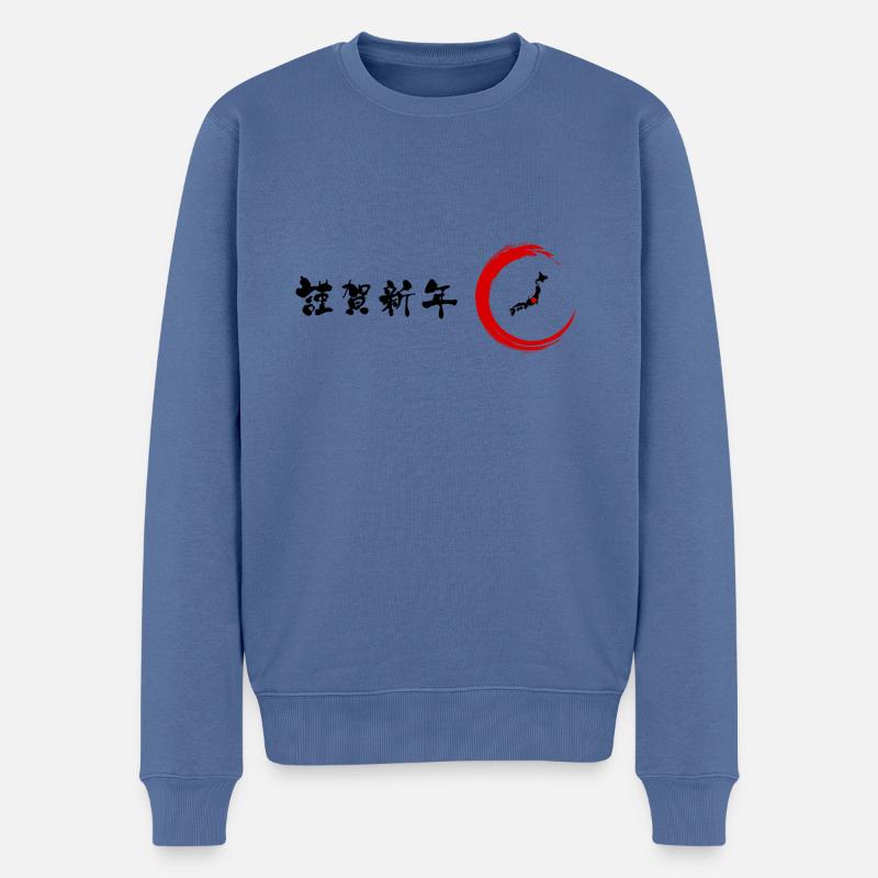 Japan Style Zen Circle Red Black - Männer Premium Bio Pullover - Taubenblau