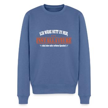 lustiger Installateure Spruch ich wäre nett zu mir - Männer Premium Bio Pullover - Taubenblau - Vorne - Nico (187cm)